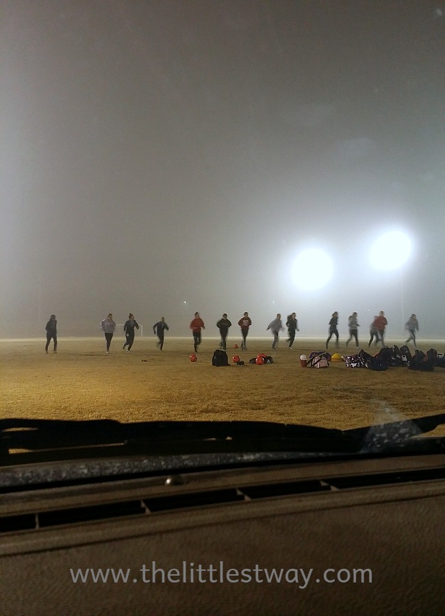 soccer practice in the fog